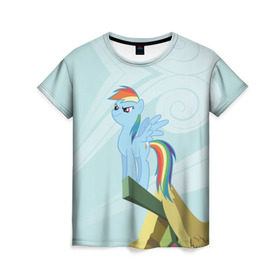 Женская футболка 3D с принтом Rainbow , 100% полиэфир ( синтетическое хлопкоподобное полотно) | прямой крой, круглый вырез горловины, длина до линии бедер | my little pony | луна | пинки пай | пони | рарити | рейнбоу дэш | селестия | сумеречная искорка | флаттершай | эплджек