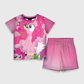 Детский костюм с шортами 3D с принтом Pinky Pie ,  |  | my little pony | луна | пинки пай | пони | рарити | рейнбоу дэш | селестия | сумеречная искорка | флаттершай | эплджек