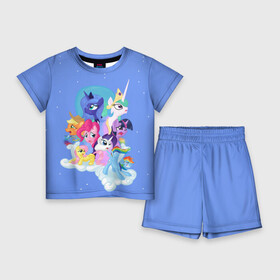 Детский костюм с шортами 3D с принтом Night ,  |  | my little pony | луна | пинки пай | пони | рарити | рейнбоу дэш | селестия | сумеречная искорка | флаттершай | эплджек