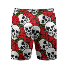 Мужские шорты 3D спортивные с принтом Черепа в розах ,  |  | music | rock | skull | музыка | рок | череп | черепа