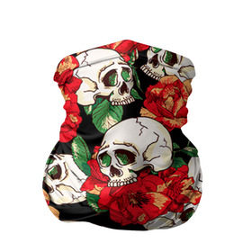 Бандана-труба 3D с принтом Черепки и розы , 100% полиэстер, ткань с особыми свойствами — Activecool | плотность 150‒180 г/м2; хорошо тянется, но сохраняет форму | music | rock | skull | музыка | рок | череп | черепа