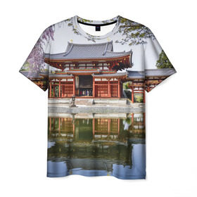 Мужская футболка 3D с принтом Япония , 100% полиэфир | прямой крой, круглый вырез горловины, длина до линии бедер | Тематика изображения на принте: japan | азия | пагода | пейзаж