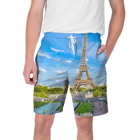 Мужские шорты 3D с принтом Париж ,  полиэстер 100% | прямой крой, два кармана без застежек по бокам. Мягкая трикотажная резинка на поясе, внутри которой широкие завязки. Длина чуть выше колен | france | paris | париж | франция | эйфелева башня