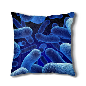 Подушка 3D с принтом Молекула , наволочка – 100% полиэстер, наполнитель – холлофайбер (легкий наполнитель, не вызывает аллергию). | состоит из подушки и наволочки. Наволочка на молнии, легко снимается для стирки | медицина | микроб | молекула | синяя