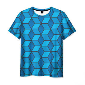Мужская футболка 3D с принтом Blue cube , 100% полиэфир | прямой крой, круглый вырез горловины, длина до линии бедер | кубы | паттерн | синий
