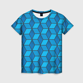 Женская футболка 3D с принтом Blue cube , 100% полиэфир ( синтетическое хлопкоподобное полотно) | прямой крой, круглый вырез горловины, длина до линии бедер | кубы | паттерн | синий