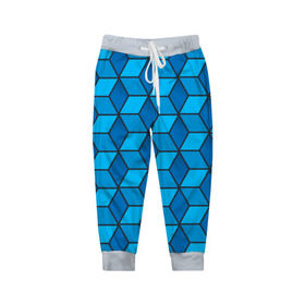 Детские брюки 3D с принтом Blue cube , 100% полиэстер | манжеты по низу, эластичный пояс регулируется шнурком, по бокам два кармана без застежек, внутренняя часть кармана из мелкой сетки | кубы | паттерн | синий