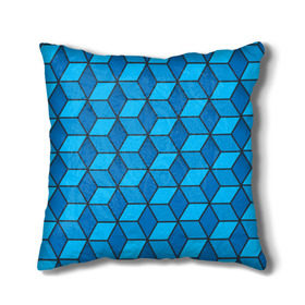 Подушка 3D с принтом Blue cube , наволочка – 100% полиэстер, наполнитель – холлофайбер (легкий наполнитель, не вызывает аллергию). | состоит из подушки и наволочки. Наволочка на молнии, легко снимается для стирки | кубы | паттерн | синий