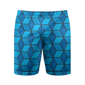Мужские шорты 3D спортивные с принтом Blue cube ,  |  | кубы | паттерн | синий