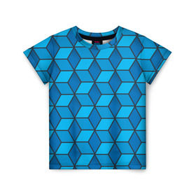 Детская футболка 3D с принтом Blue cube , 100% гипоаллергенный полиэфир | прямой крой, круглый вырез горловины, длина до линии бедер, чуть спущенное плечо, ткань немного тянется | Тематика изображения на принте: кубы | паттерн | синий