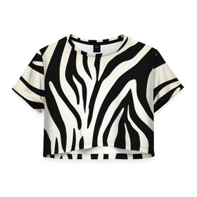Женская футболка 3D укороченная с принтом Раскрас зебры , 100% полиэстер | круглая горловина, длина футболки до линии талии, рукава с отворотами | абстракция | арт | животные | зебра | полосы | раскрас