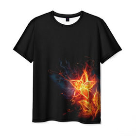 Мужская футболка 3D с принтом Огненный цветок , 100% полиэфир | прямой крой, круглый вырез горловины, длина до линии бедер | Тематика изображения на принте: огненный | огонь | пламя | цветок | цветы