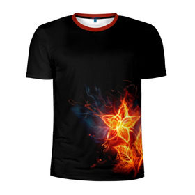 Мужская футболка 3D спортивная с принтом Огненный цветок , 100% полиэстер с улучшенными характеристиками | приталенный силуэт, круглая горловина, широкие плечи, сужается к линии бедра | Тематика изображения на принте: огненный | огонь | пламя | цветок | цветы