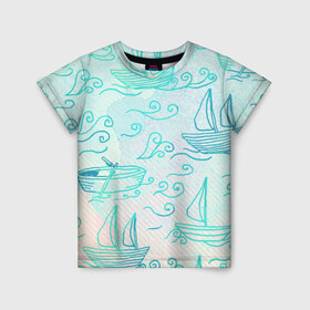 Детская футболка 3D с принтом Лазурные корабли , 100% гипоаллергенный полиэфир | прямой крой, круглый вырез горловины, длина до линии бедер, чуть спущенное плечо, ткань немного тянется | арт | волны | корабли | лодки | море | океан