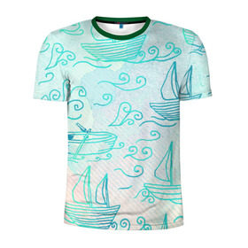 Мужская футболка 3D спортивная с принтом Лазурные корабли , 100% полиэстер с улучшенными характеристиками | приталенный силуэт, круглая горловина, широкие плечи, сужается к линии бедра | арт | волны | корабли | лодки | море | океан