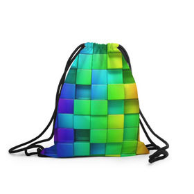 Рюкзак-мешок 3D с принтом Кубики , 100% полиэстер | плотность ткани — 200 г/м2, размер — 35 х 45 см; лямки — толстые шнурки, застежка на шнуровке, без карманов и подкладки | квадраты | кубики | радуга | разноцветные