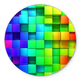Коврик круглый с принтом Кубики , резина и полиэстер | круглая форма, изображение наносится на всю лицевую часть | квадраты | кубики | радуга | разноцветные