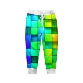 Детские брюки 3D с принтом Кубики , 100% полиэстер | манжеты по низу, эластичный пояс регулируется шнурком, по бокам два кармана без застежек, внутренняя часть кармана из мелкой сетки | Тематика изображения на принте: квадраты | кубики | радуга | разноцветные