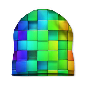 Шапка 3D с принтом Кубики , 100% полиэстер | универсальный размер, печать по всей поверхности изделия | квадраты | кубики | радуга | разноцветные