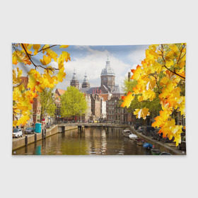 Флаг-баннер с принтом Amsterdam , 100% полиэстер | размер 67 х 109 см, плотность ткани — 95 г/м2; по краям флага есть четыре люверса для крепления | нидерланды | пейзаж