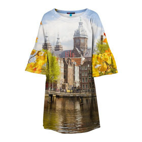 Детское платье 3D с принтом Amsterdam , 100% полиэстер | прямой силуэт, чуть расширенный к низу. Круглая горловина, на рукавах — воланы | нидерланды | пейзаж