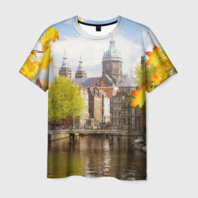 Мужская футболка 3D с принтом Amsterdam , 100% полиэфир | прямой крой, круглый вырез горловины, длина до линии бедер | нидерланды | пейзаж
