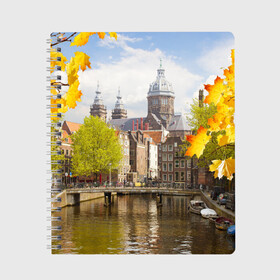 Тетрадь с принтом Amsterdam , 100% бумага | 48 листов, плотность листов — 60 г/м2, плотность картонной обложки — 250 г/м2. Листы скреплены сбоку удобной пружинной спиралью. Уголки страниц и обложки скругленные. Цвет линий — светло-серый
 | нидерланды | пейзаж