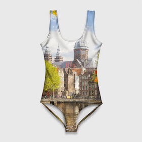 Купальник-боди 3D с принтом Amsterdam , 82% полиэстер, 18% эластан | Круглая горловина, круглый вырез на спине | нидерланды | пейзаж
