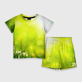 Детский костюм с шортами 3D с принтом Цветы ,  |  | зелень | цветок | яркий