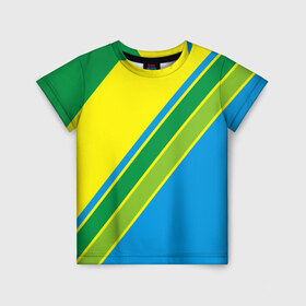 Детская футболка 3D с принтом Линии , 100% гипоаллергенный полиэфир | прямой крой, круглый вырез горловины, длина до линии бедер, чуть спущенное плечо, ткань немного тянется | абстракция | желтый | зеленый | линии | полоски | полосы | разноцветные | синий | текстура