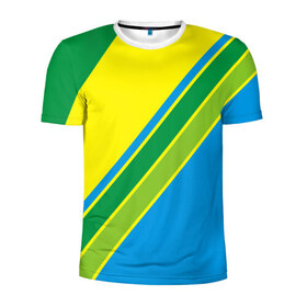 Мужская футболка 3D спортивная с принтом Линии , 100% полиэстер с улучшенными характеристиками | приталенный силуэт, круглая горловина, широкие плечи, сужается к линии бедра | Тематика изображения на принте: абстракция | желтый | зеленый | линии | полоски | полосы | разноцветные | синий | текстура