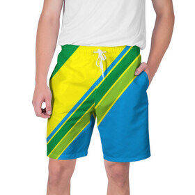 Мужские шорты 3D с принтом Линии ,  полиэстер 100% | прямой крой, два кармана без застежек по бокам. Мягкая трикотажная резинка на поясе, внутри которой широкие завязки. Длина чуть выше колен | абстракция | желтый | зеленый | линии | полоски | полосы | разноцветные | синий | текстура
