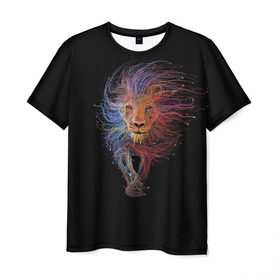 Мужская футболка 3D с принтом Лев , 100% полиэфир | прямой крой, круглый вырез горловины, длина до линии бедер | leon | арт | зверь | лев | рисунок | царь