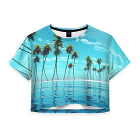 Женская футболка 3D укороченная с принтом Фиджи , 100% полиэстер | круглая горловина, длина футболки до линии талии, рукава с отворотами | архипелаг | загар | каникулы | королевство | море | остров | отдых | отпуск | пальмы | песок | рай | солнце | тихий океан | туризм | фиджи