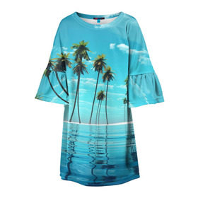 Детское платье 3D с принтом Фиджи , 100% полиэстер | прямой силуэт, чуть расширенный к низу. Круглая горловина, на рукавах — воланы | архипелаг | загар | каникулы | королевство | море | остров | отдых | отпуск | пальмы | песок | рай | солнце | тихий океан | туризм | фиджи