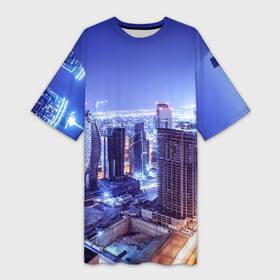 Платье-футболка 3D с принтом Ночной Дубай ,  |  | dubai | абу даби | арабские эмираты | ближний восток | богатство | бурдж халифа | дубай | изобилие | каникулы | мегаполис | нефть | оаэ | отпуск | персидский залив | роскошь | технологии | туризм | шейхи