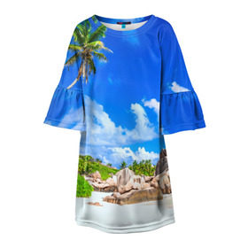 Детское платье 3D с принтом Сейшельские острова , 100% полиэстер | прямой силуэт, чуть расширенный к низу. Круглая горловина, на рукавах — воланы | seychelles | восточная африка | индийский океан | каникулы | море | островное государство | отдых | отпуск | пальмы | песок | пляж | приключение | путешествие | рай | сейшелы | сейшельские острова | туризм