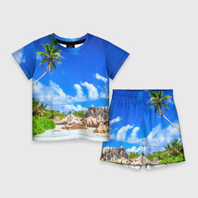 Детский костюм с шортами 3D с принтом Сейшельские острова ,  |  | seychelles | восточная африка | индийский океан | каникулы | море | островное государство | отдых | отпуск | пальмы | песок | пляж | приключение | путешествие | рай | сейшелы | сейшельские острова | туризм