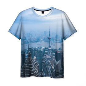 Мужская футболка 3D с принтом Шанхай , 100% полиэфир | прямой крой, круглый вырез горловины, длина до линии бедер | asia | china | shanghai | азия | высотки | китай | мегаполис | центр торговли | шанхай
