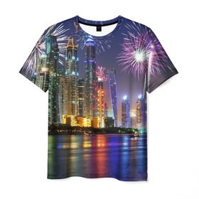Мужская футболка 3D с принтом Салют в Дубае , 100% полиэфир | прямой крой, круглый вырез горловины, длина до линии бедер | dubai | абу даби | арабские эмираты | ближний восток | богатство | бурдж халифа | дубай | изобилие | каникулы | мегаполис | нефть | оаэ | отпуск | персидский залив | праздник | роскошь | салют