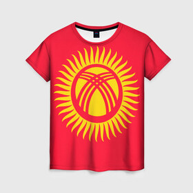 Женская футболка 3D с принтом Киргизия , 100% полиэфир ( синтетическое хлопкоподобное полотно) | прямой крой, круглый вырез горловины, длина до линии бедер | азия | нации | страна | флаг