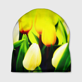 Шапка 3D с принтом Тюльпаны , 100% полиэстер | универсальный размер, печать по всей поверхности изделия | желтый | цветы