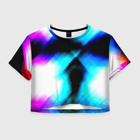 Женская футболка 3D укороченная с принтом Заштриховка , 100% полиэстер | круглая горловина, длина футболки до линии талии, рукава с отворотами | пятна | размытый | цветной | яркий