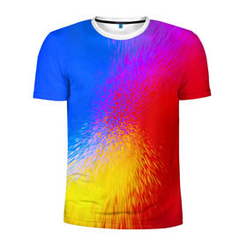 Мужская футболка 3D спортивная с принтом Взрыв красок , 100% полиэстер с улучшенными характеристиками | приталенный силуэт, круглая горловина, широкие плечи, сужается к линии бедра | Тематика изображения на принте: брызги | желтый | красный | синий