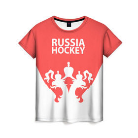 Женская футболка 3D с принтом Russia Hockey , 100% полиэфир ( синтетическое хлопкоподобное полотно) | прямой крой, круглый вырез горловины, длина до линии бедер | hockey | ru | rus | russia | russian | россия | сборная | хоккей