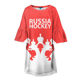 Детское платье 3D с принтом Russia Hockey , 100% полиэстер | прямой силуэт, чуть расширенный к низу. Круглая горловина, на рукавах — воланы | hockey | ru | rus | russia | russian | россия | сборная | хоккей