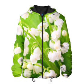 Мужская куртка 3D с принтом Ландыши , ткань верха — 100% полиэстер, подклад — флис | прямой крой, подол и капюшон оформлены резинкой с фиксаторами, два кармана без застежек по бокам, один большой потайной карман на груди. Карман на груди застегивается на липучку | весна | ландыш | цветок