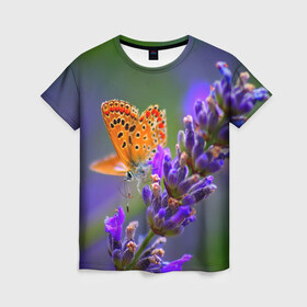 Женская футболка 3D с принтом Цветы , 100% полиэфир ( синтетическое хлопкоподобное полотно) | прямой крой, круглый вырез горловины, длина до линии бедер | бабочка | лепесток | природа | цветок | яркая