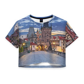 Женская футболка 3D укороченная с принтом Прага , 100% полиэстер | круглая горловина, длина футболки до линии талии, рукава с отворотами | czech republic | europe | prague | европа | ес | каникулы | мосты | отпуск | прага | туризм | хоккей | чехия
