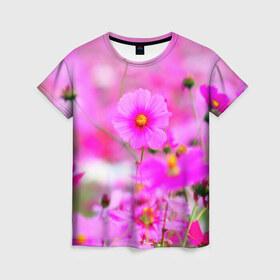 Женская футболка 3D с принтом Цветы , 100% полиэфир ( синтетическое хлопкоподобное полотно) | прямой крой, круглый вырез горловины, длина до линии бедер | лепесток | природа | цветок | яркая